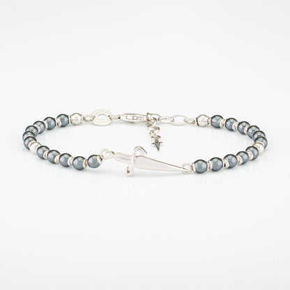 Bracciale in argento rodiato con perle di ematite grigia | Cesare Paciotti