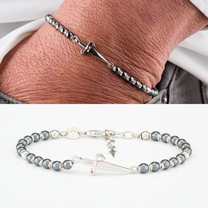 Bracciale in argento rodiato con perle di ematite grigia | Cesare Paciotti