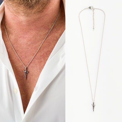 Collana in argento rodiato con pendente pugnale gotico | Cesare Paciotti