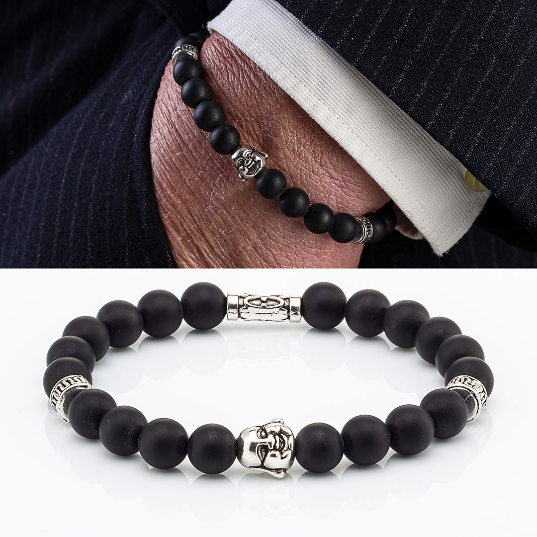 Bracciale in pietre dure | Argento e Onice nera | Charm Buddha Vers. #1