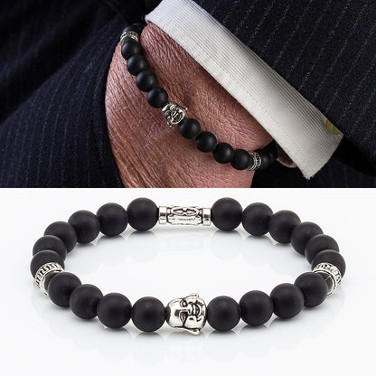 Bracciale in pietre dure | Argento e Onice nera | Charm Buddha Vers. #1