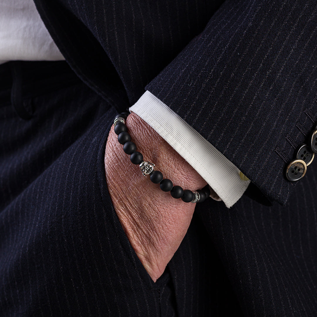 Bracciale in pietre dure | Argento e Onice nera | Charm Buddha Vers. #1