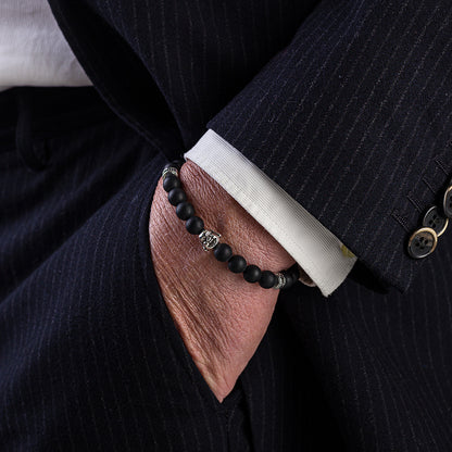 Bracciale in pietre dure | Argento e Onice nera | Charm Buddha Vers. #1