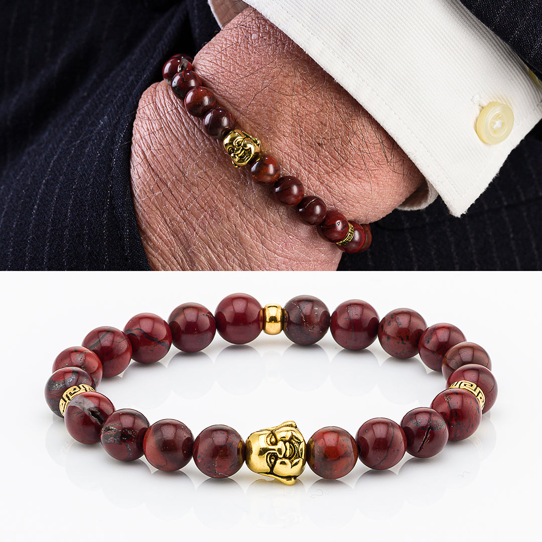 Bracciale in pietre dure | Diaspro Rosso e Oro | Charm Buddha Vers. #2