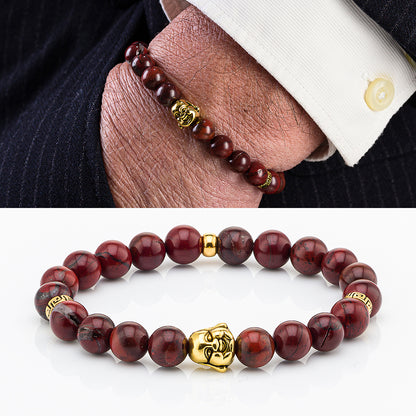 Bracciale in pietre dure | Diaspro Rosso e Oro | Charm Buddha Vers. #2