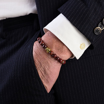 Bracciale in pietre dure | Diaspro Rosso e Oro | Charm Buddha Vers. #2