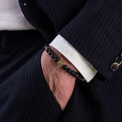 Bracciale in pietre dure | Onice e Oro | Charm Buddha Vers. #2