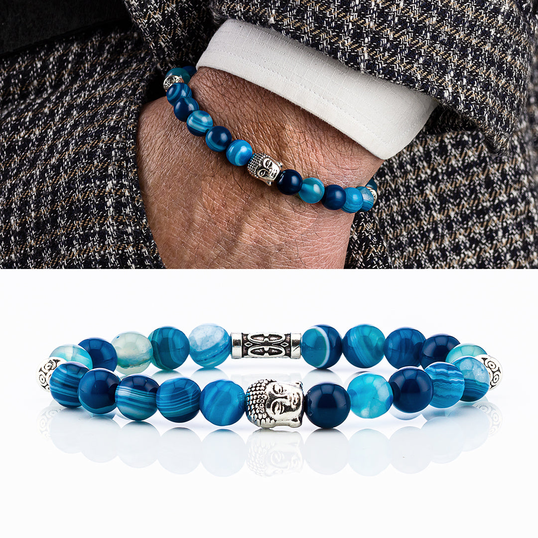 Bracciale in pietre dure |  Agata Blu | Charm Buddha Vers. #1