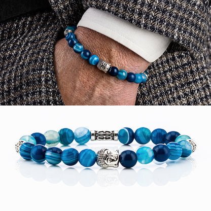Bracciale in pietre dure |  Agata Blu | Charm Buddha Vers. #1
