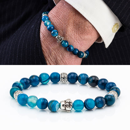 Bracciale in pietre dure | Agata Blu | Charm Buddha Vers. #2