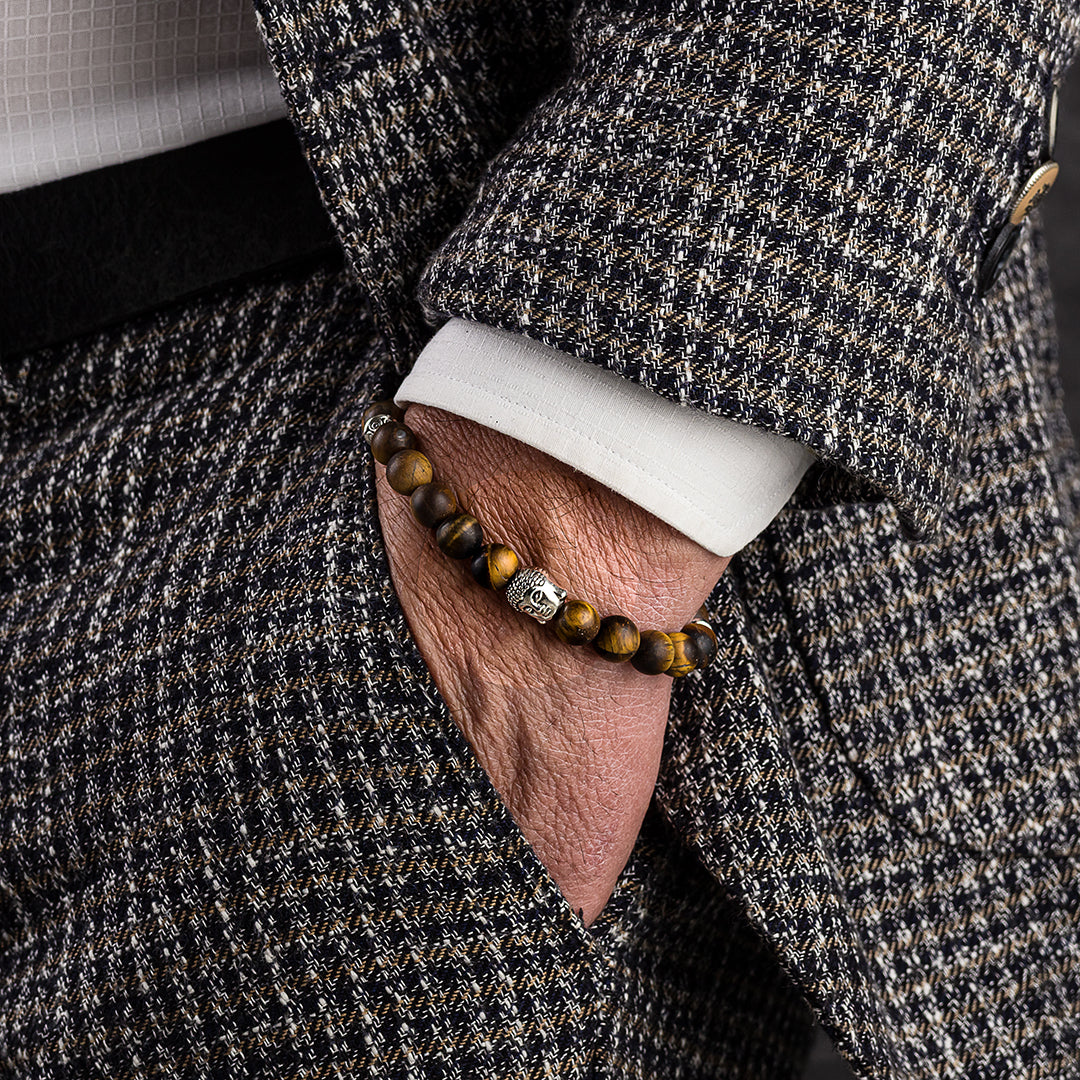Bracciale in pietre dure | Occhio di Tigre | Charm Buddha Vers. #1