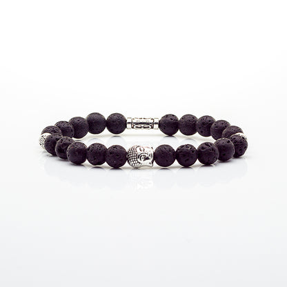 Bracciale in pietre dure | Pietra Lavica | Charm Buddha Vers. #1