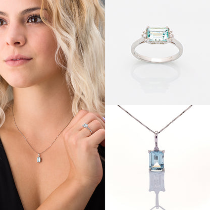 Girocollo in oro Bianco con Acquamarina e Brillante | Mirco Visconti