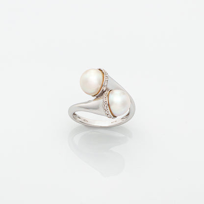 Anello in Oro Bianco con Perle e Brillanti | Mirco Visconti