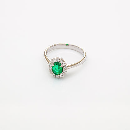 Anello in Oro Bianco con Smeraldo e Brillanti | Mirco Visconti