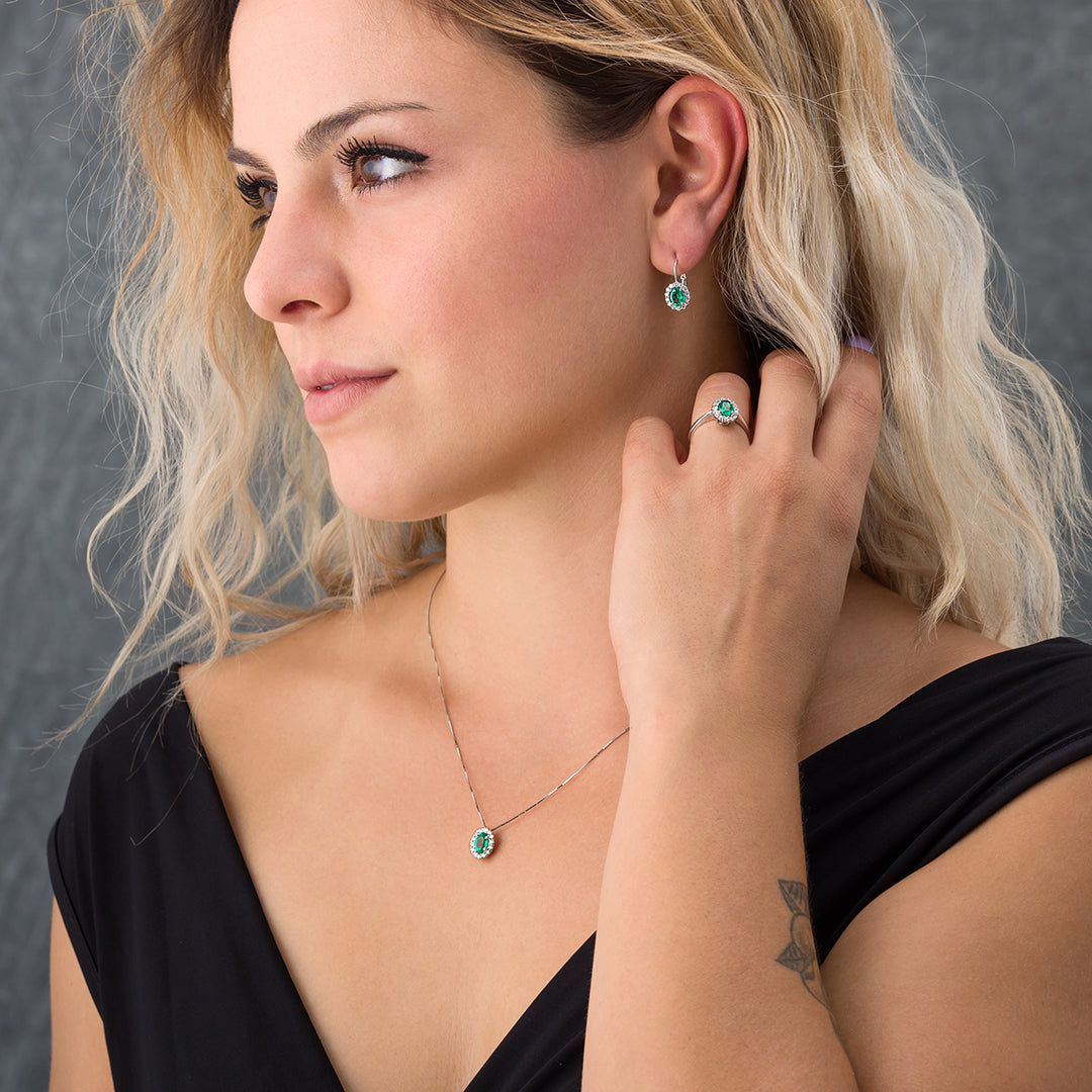 Girocollo in Oro Bianco con Smeraldo e Brillanti | Mirco Visconti