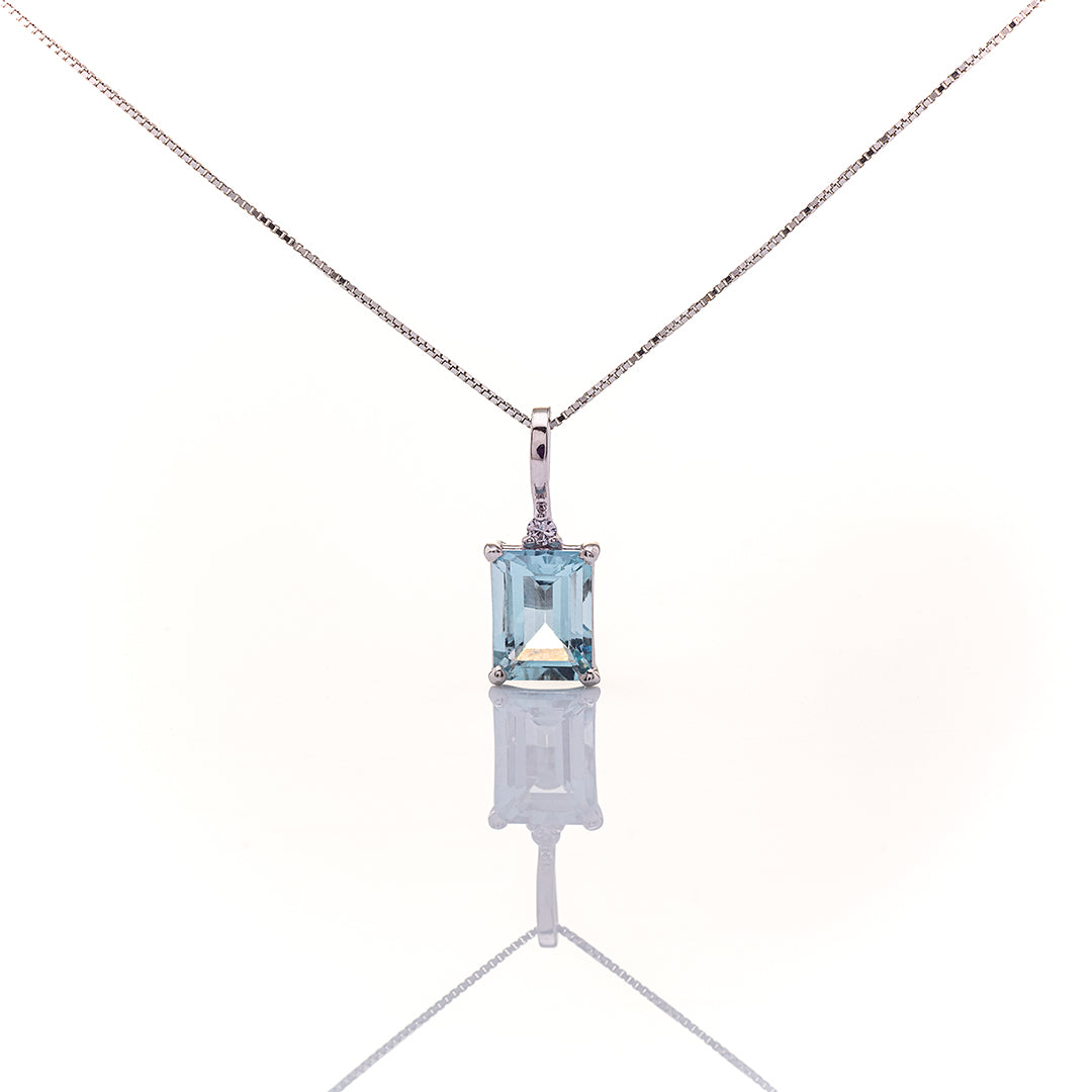 Girocollo in oro Bianco con Acquamarina e Brillante | Mirco Visconti