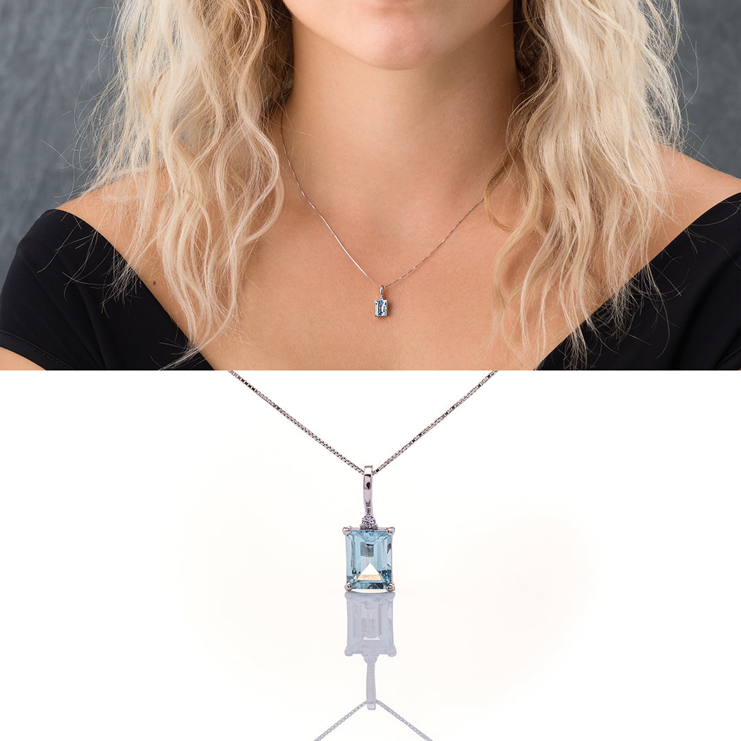 Girocollo in oro Bianco con Acquamarina e Brillante | Mirco Visconti