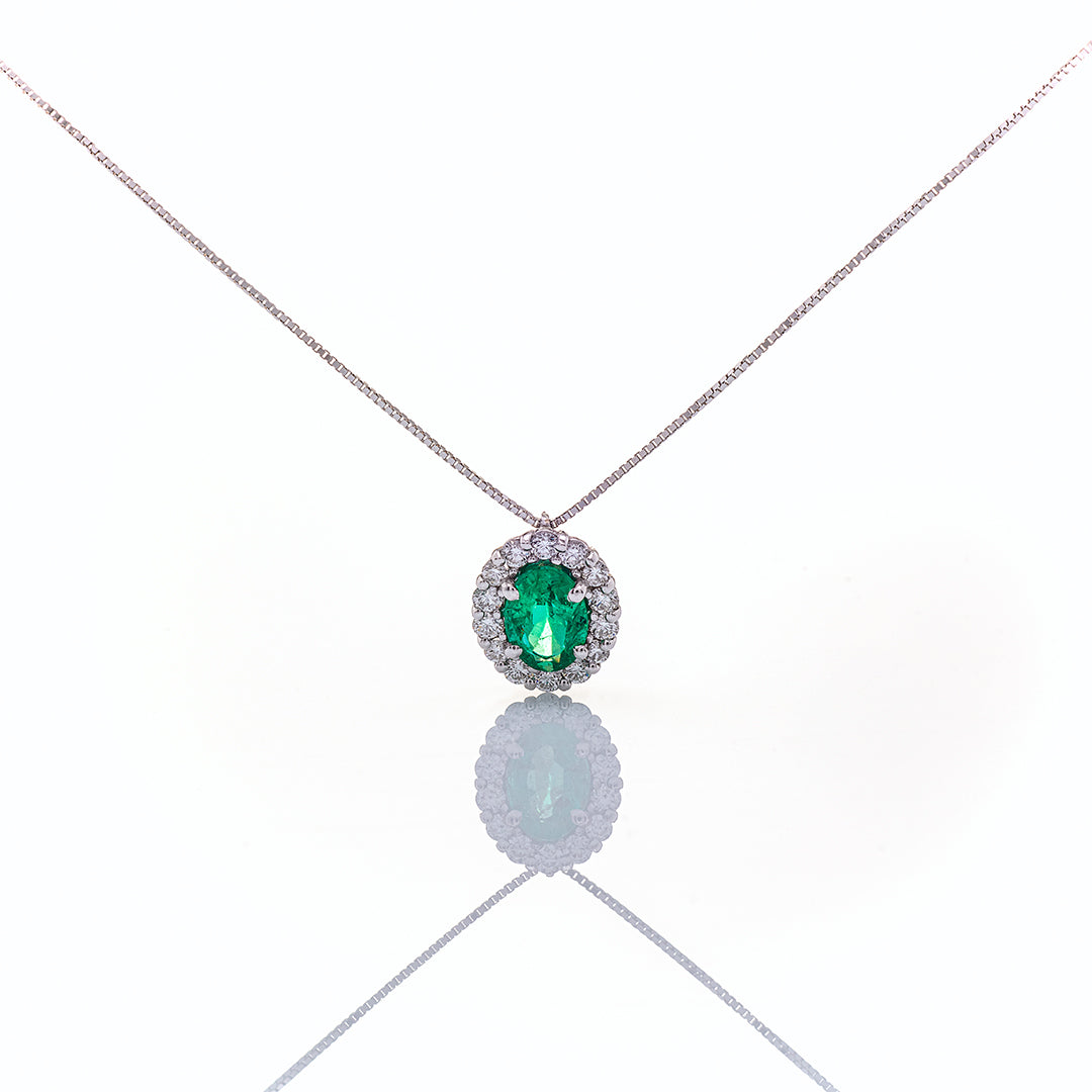 Girocollo in Oro Bianco con Smeraldo e Brillanti | Mirco Visconti