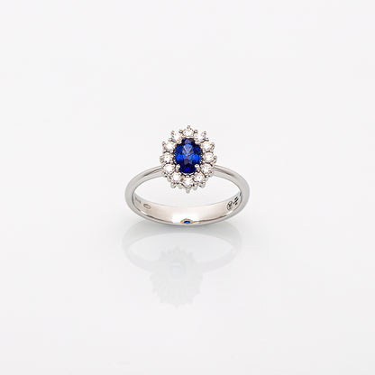 Anello in Oro Bianco con Zaffiro e Brillanti | Mirco Visconti