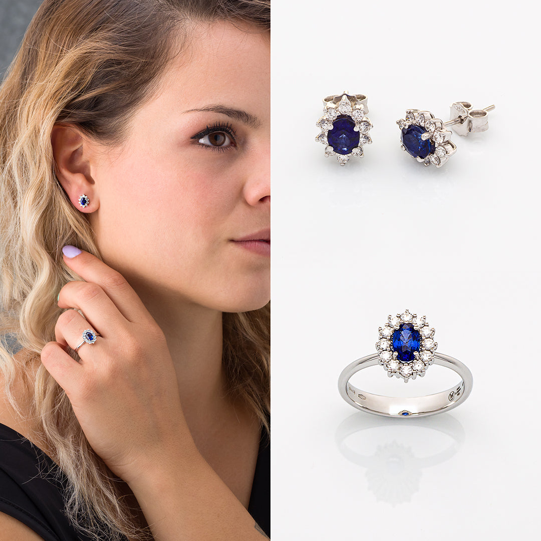 Orecchini In Argento Sterling 925 Con Zaffiro Bianco E Brillanti - Design Moderno In Scatola Regalo